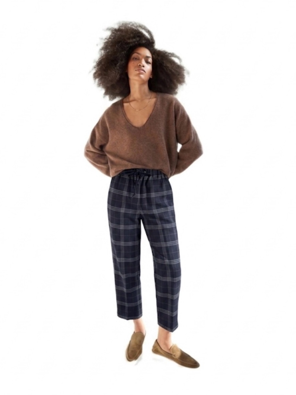 Aritzia Group by Babaton Jimmy Pants, navy blue Fine Grid Plaid, extra small.